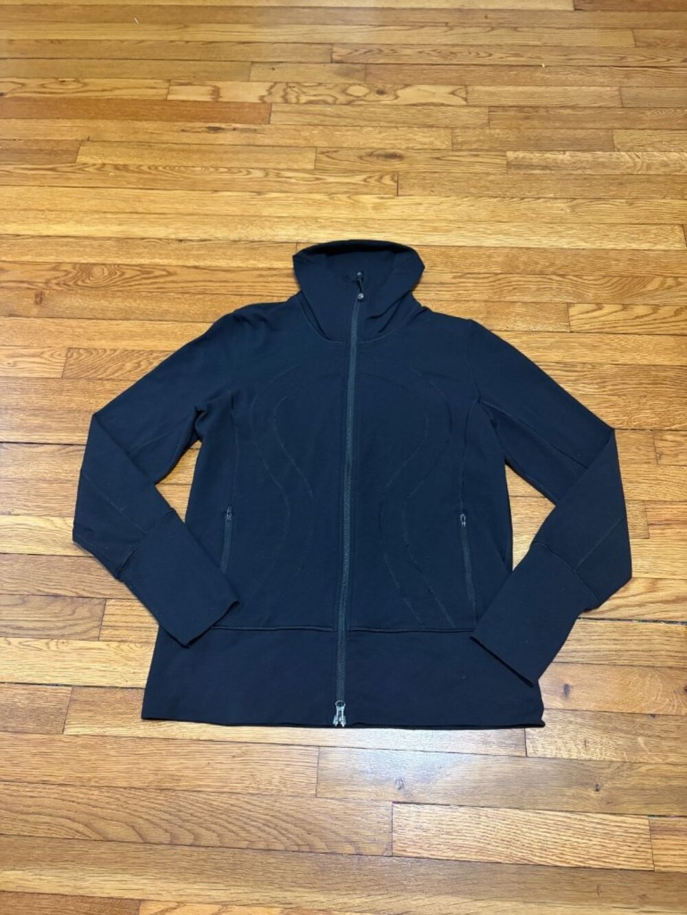 Lululemon Womens Track Jacket Size 12 Black Full Zip Stretch Knit Workout Gym
